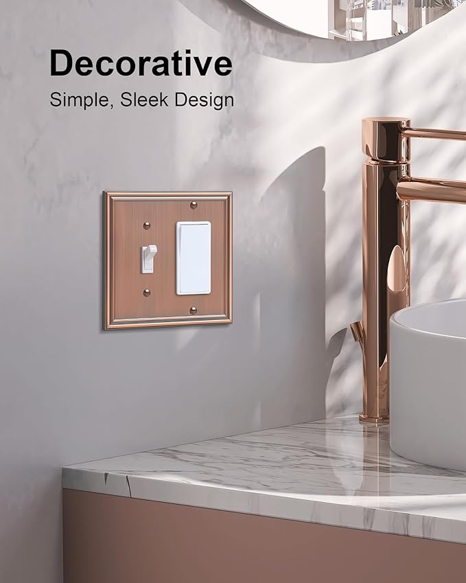 2-Pack Combo Toggle/Decorator Light Switch Cover Plate, Antique Copper Decorative Electrical Outlet Covers, Durable Solid Zinc Alloy Wall Switch Plates and Outlet Covers