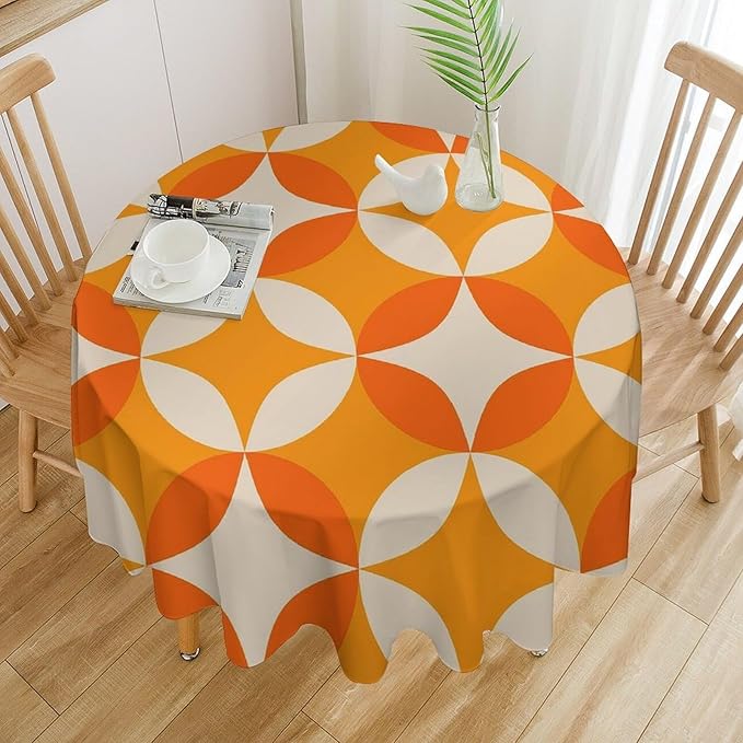 Retro Mid Century Round Tablecloth, Abstract Geometric Mid Century Colorful Pattern Print Tablecloth for Home Party Dining Room Kitchen Decor 50Inch(127cm)