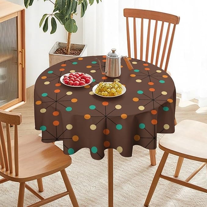 Mid Century Boho Round Tablecloth, 50s Mid Century Modern Geometric Pattern Tablecloth for Home Party Dining Room Kitchen Decor 50Inch(127cm)