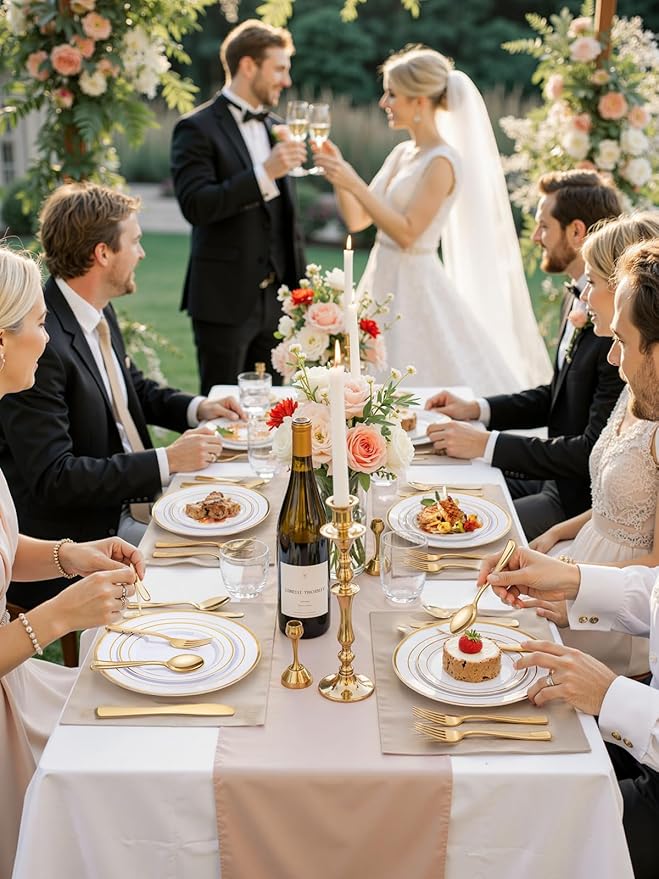 WDF 120 pieces Gold Disposable Plastic Plates - White and Gold Plates Include 10.25" Dinner Plate & 7.5" Salad Plate for Weddings/Party/Valentine's Day