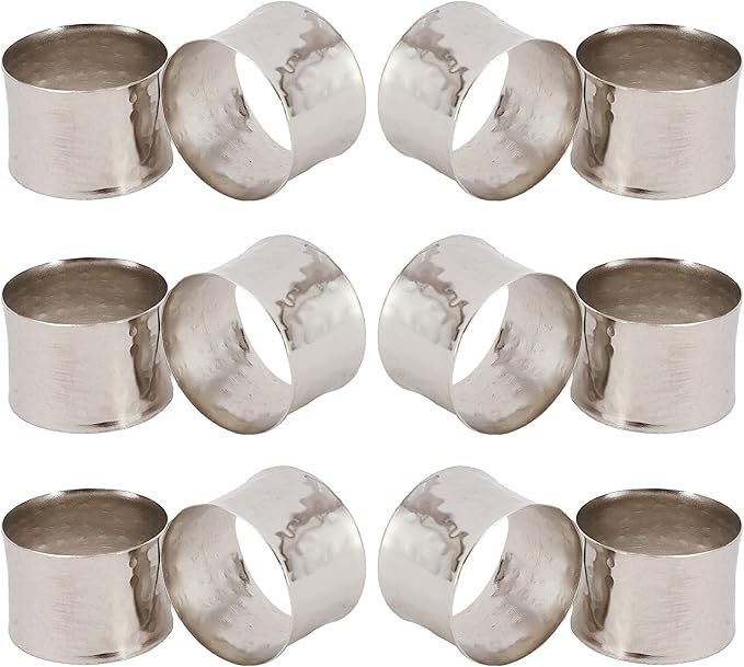 Handmade Round Hammered Silver Napkin Rings Holder for Dinning Table Parties Everyday, Set of 12
