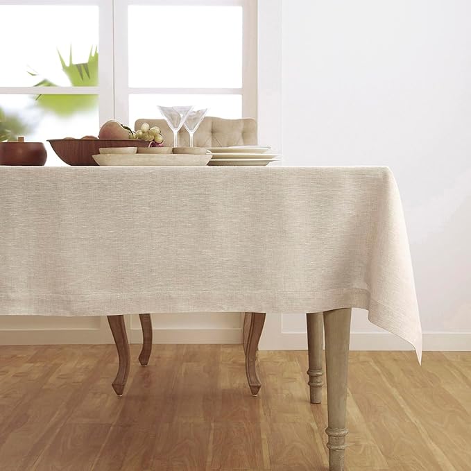 Solino Home Linen Tablecloth 60 x 90 Inch - 100% Pure Linen Light Natural Table Cloth for Rectangle Tables - Athena, Machine Washable Tablecloth for Spring, Easter