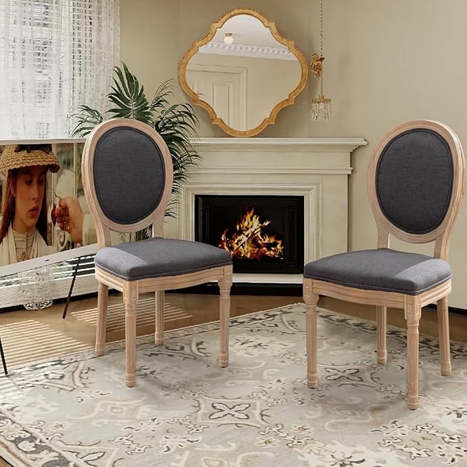 SoarFlash French Dining Chairs Set of 6, Vantage Dining Chair with Round Back, Farmhouse Country Dining Chair for Kitchen,Bedroom,Deep Grey
