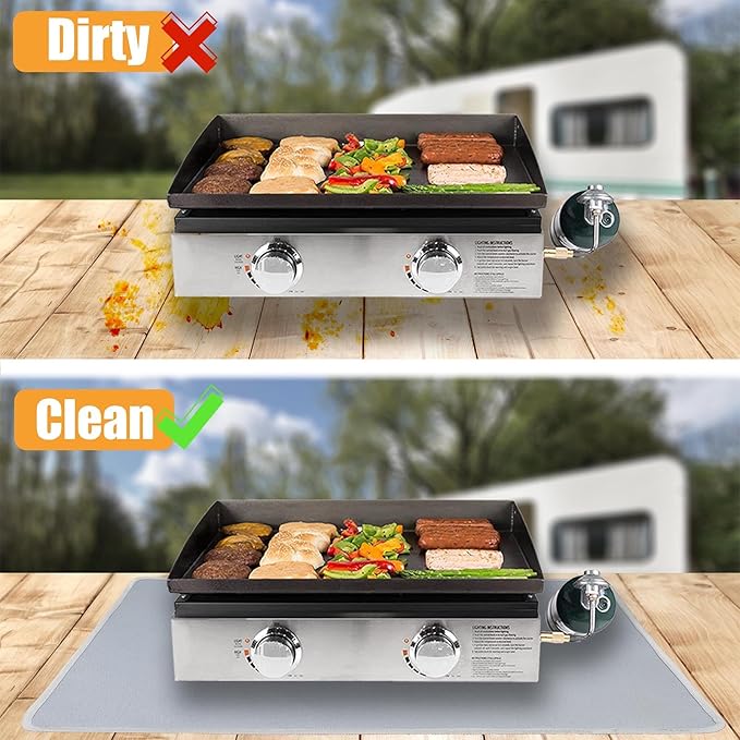 25x19.5in Heat Resistant Grill Mats for Outdoor Grill to Protect Your Prep Table and Outdoor Grill Table - Fire Proof & Water Proof & Oil Proof BBQ Mat - Grey (1mm)