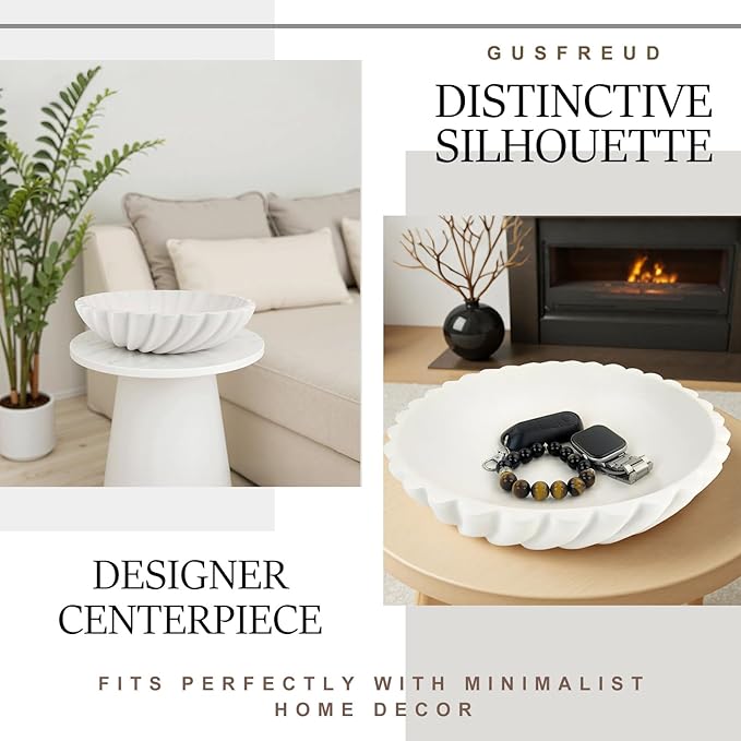 Large Decorative Bowl - Modern Fruit Bowl for Kitchen Counter & Coffee Table, Stylish Key Purse Bowl for Entryway & Console Table Decor,Cream White