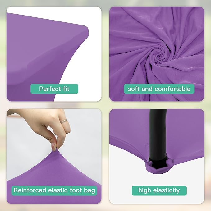 2Pack 4FT Table Cloth for Rectangular Fitted Events Stretch Light Purple Table Covers Washable Spandex Tablecloth Protector for Party, Wedding, Cocktail, Banquet, Festival