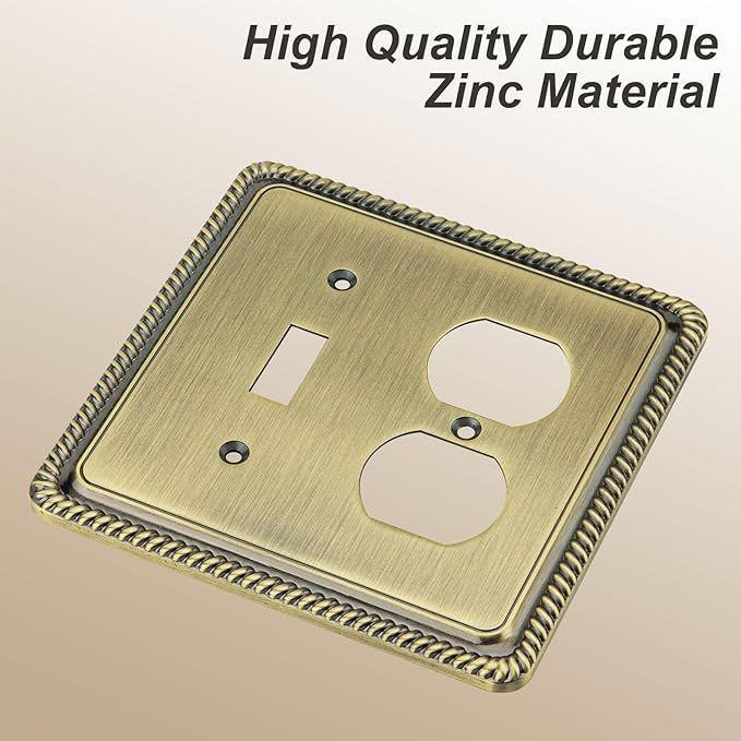 Henne Bery Rope Edge Decorative Wall Plate Switch Plate Outlet Cover (Toggle/Duplex, Antique Brass)