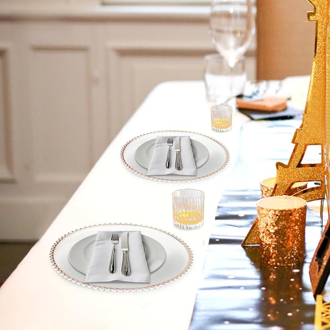 50 Pcs Charger Plates Set, Round Charger Plates, Reusable Serving Plates Embossed Rim Plastic Chargers Plate Decorative Round Plate Chargers for Dinner Plate Table Wedding Shower Decoration