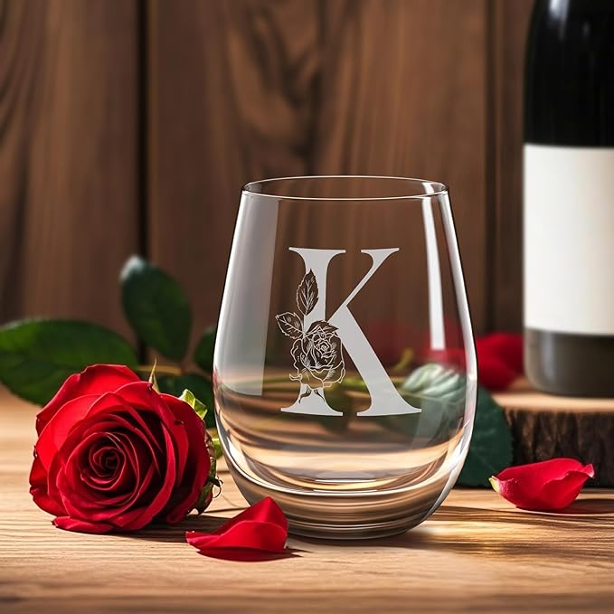 Valentines Day Gifts for Her, Gifts for Women Her Friend Mom Grandma Wife Sister Bridesmaid Nurse, Birthday Galentines Mothers Day Christmas, Personalized Initial Customized Wine Glasses 18OZ(K)