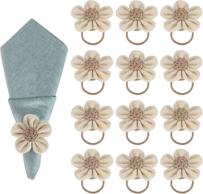 Valentine's Day Napkin Rings Set of 12 Handmade Rustic Napkin Rings Reusable Boho Napkin Ring for Elegant Dining Table Decoration Perfect for Christmas, Thanksgiving, Wedding, Holiday, Everyday Use