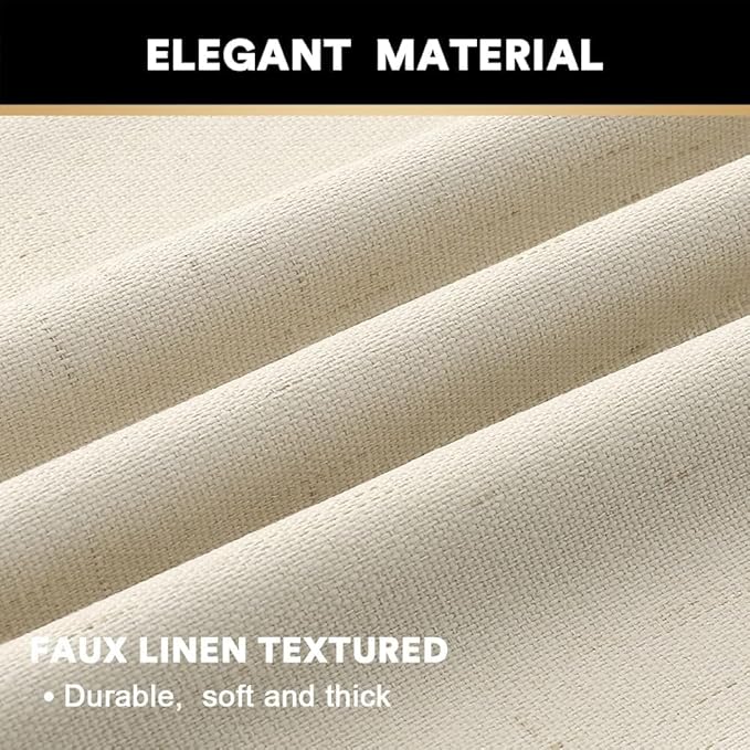 PrinceDeco Linen Texture Curtains 100% Blackout Curtains 90 inch Long 2 Panels Set Full Blackout Linen Curtains with Thermal Insulated Liner Noise Reducing, 52" Wide,90" Length,Bleached Sand