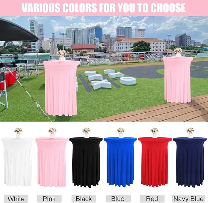 4 Packs 32 x 43 Inch Spandex Round Cocktail Table Skirts Stretch Cocktail Table Cover Fitted High Top Tables for Wedding Bar Party Banquet (Pink)