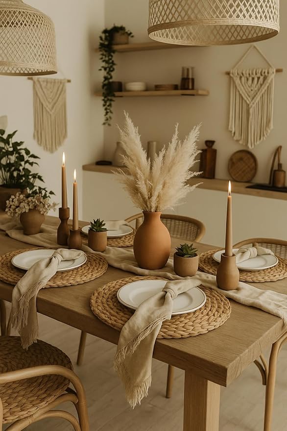 Round Woven Placemats Set of 6 (14 Inch) with Canvas Bag – Handwoven Water Hyacinth Table Mats, Boho Farmhouse Dining Decor, Heat Resistant Wicker Chargers by DECHUSE