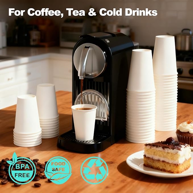 12 oz 500 Pack Disposable Coffee Cups, Bulk White Disposable Paper Cups, Coffee Cups for Hot Tea, Chocolate and Cold Drinks
