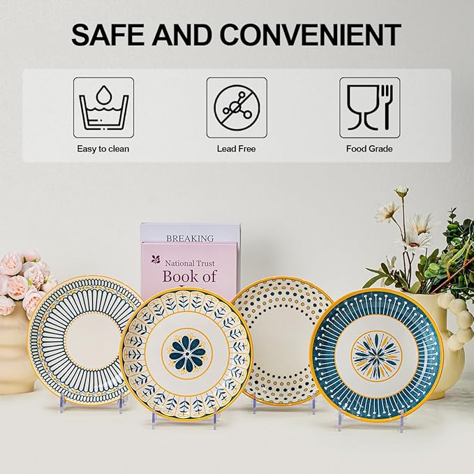Yeacccng Pasta Bowls Set of 4, 24 Oz Ceramic Salad Bowls, 8 Inch Shallow Serving Bowls for Pasta, Salad, Oatmeal, Fruit, Easy to Clean, Dishwasher & Microwave Safe, Scratch-Resistant, Lead-Free