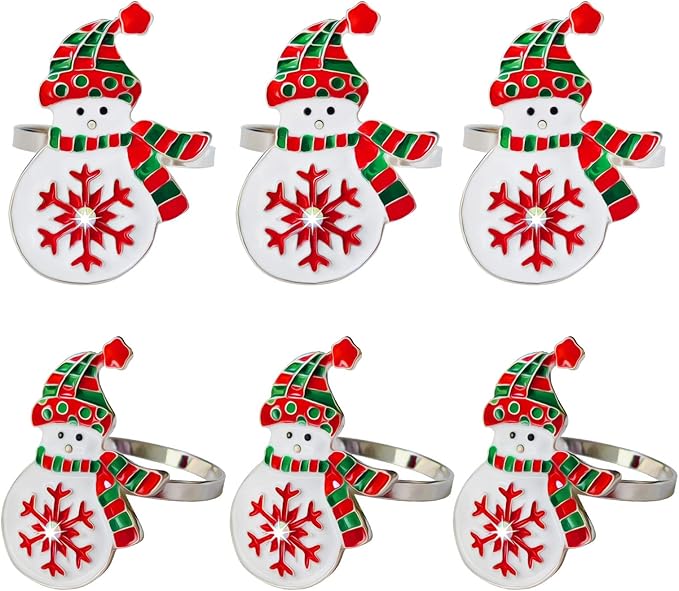 Christmas Snowman Napkin Rings Set of 6, Napkin Buckles, Napkin Rings Holder for Xmas, Thanksgiving, Dinner Party Table Decoration (Snowman-Silver)