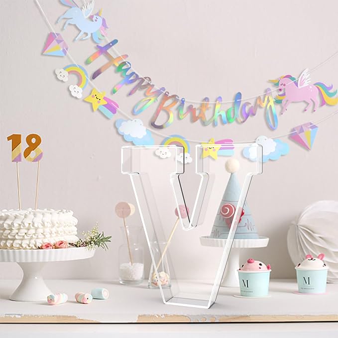 13.8" Acrylic Letter Charcuterie Tray, Charcuterie Letters Fillable Box for Food, Reusable Serving Cake Candy Dish Display Tray for Birthday Anniversary Party Decoration (Letter V)