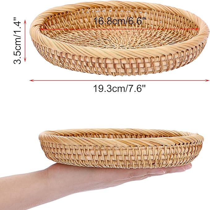 Hipiwe Small Woven Wicker Basket - 7.6" Round Entryway Organizer for Keys, Wallet, Cell Phone & Snacks