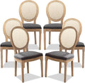 SoarFlash French Dining Chairs Set of 6, Vantage Dining Chair with Round Back, Farmhouse Country Rattan Dining Chair for Kitchen,Bedroom,Deep Grey