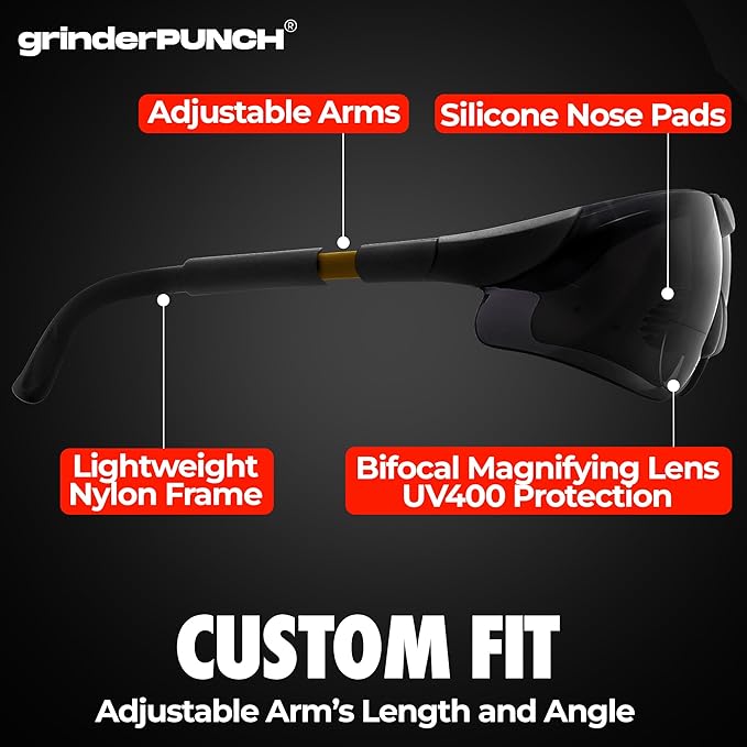 grinderPUNCH Bifocal Safety Sunglasses Sun Reading Glasses ANSI Z87 Impact Resistant Magnifier Sun Readers for Work Men Women