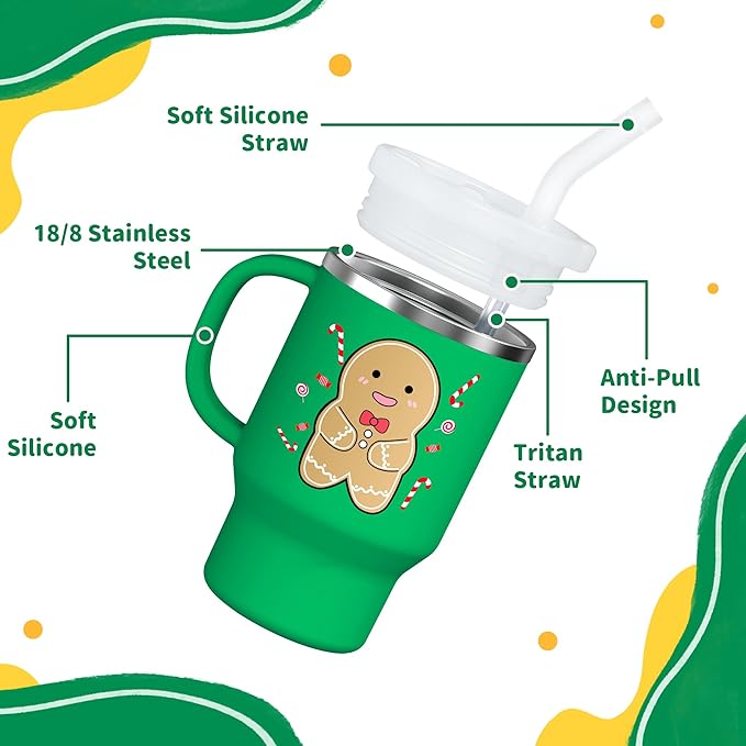 Bella's Friends Christmas Mini Tumbler- 9 0z Toddler Sippy Cup, Flexible Straw, Stainless Interior & Silicone Body, Birthday Gift for 1-3 Years Old Girls & Boys, Gingerbread Man & Polar Bear (2 Pack)