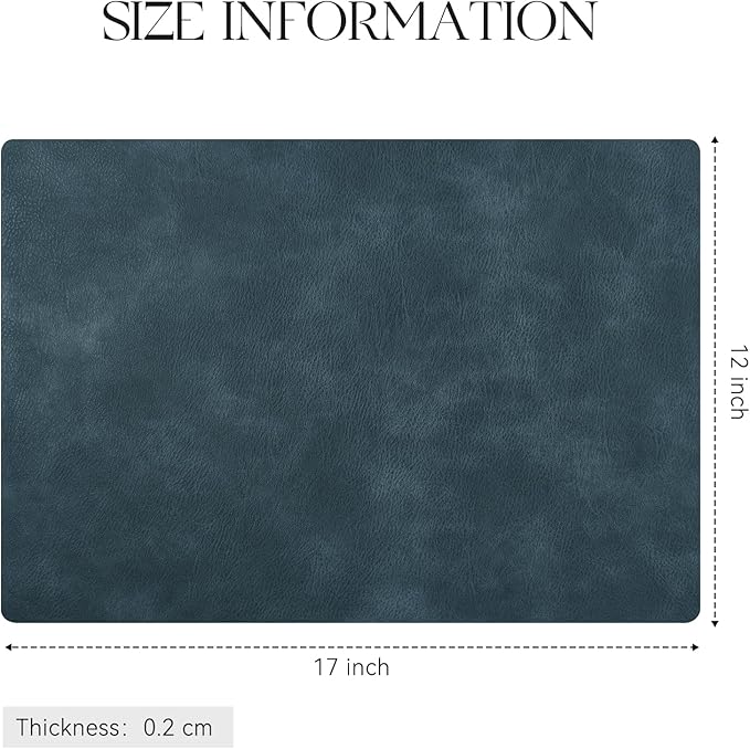 MOSAYT Vinyl Placemats Set of 12-12 X 17 Inch - Faux Leather 100% Waterproof Oil-Proof Wipeable PU Place Mats, Heat Resistant Reversible Table Mats for Kitchen, Dining, Outdoor (Navy Blue)