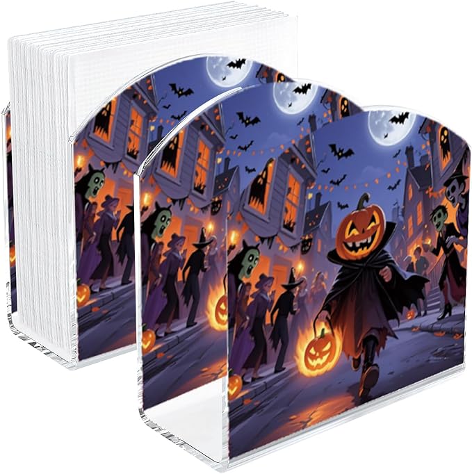 Halloween Decor Napkin Holder for Table, 2 Pack 5"x5" Spring Paper Holder for Kitchen, Party, Dining Restaurant, Bar Summer Rustic Cocktail Paper Napkin Dispenser for Table Decoration Gift