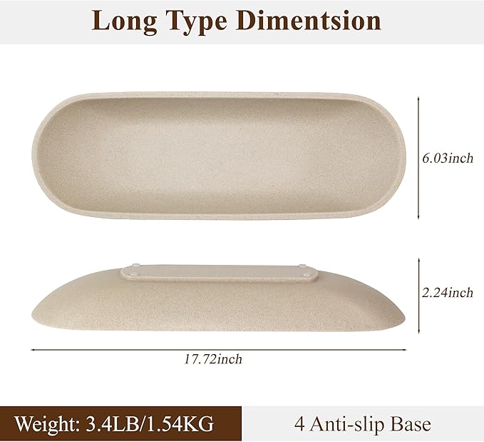 Enhanced Long Large Decorative Bowl for Home Decor - Long Dough Bowl for Table Centerpieces 17.72"W x 2.24"H - Beige Minimalist Design Dough Decor Bowl for Coffee Table, Dining Table Centerpiece