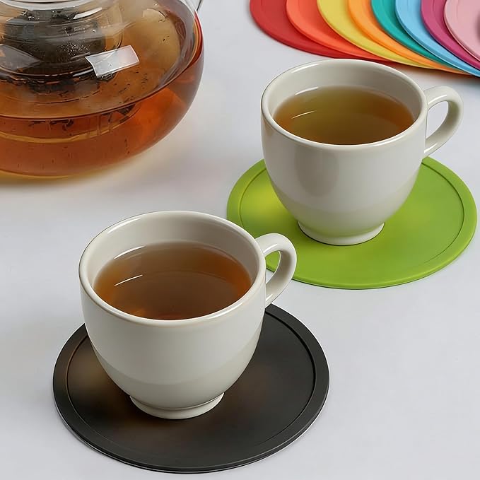 12PCS Silicone Coasters Sets, 4 Inch Drink Coasters for Hot Drinks, Coffee Table, Office Desk