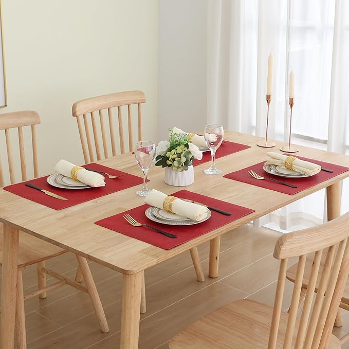 Homaxy Faux Leather Heat Resistant Placemats for Dining Table Set of 12, Waterproof Wipeable Washable PU Table Mats, Easy to Clean Anti-Slip Place Mats, 11.8" x 17", Red