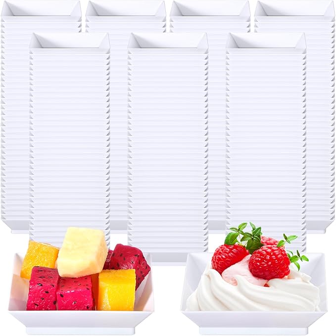 400 Pieces Mini Square Dessert Plates 2.5 x 2.5 Inch Disposable Appetizer Plates Small Clear Plastic Dish for Dessert Salad Appetizer Sauces Tastings Cake Wedding Party Serving (White)