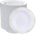 DaYammi 100 Pack Plastic Bowls with Gold Rim, 12oz Disposable Soup Bowls, Gold Plastic bowls Disposable Heavy Duty Dinner Bowl for Weddings, Plastic Serving Bowl for Parties, Catering and Everyday Use