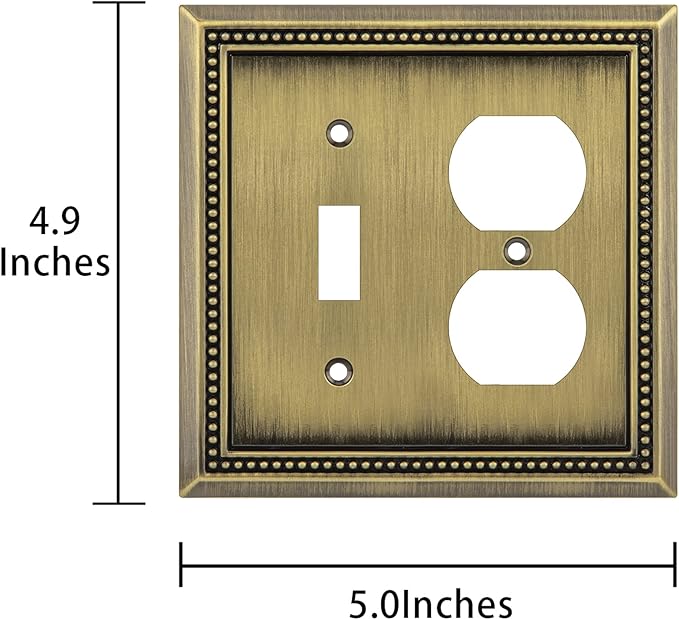 Henne Bery Sunken Pearls Heavy Duty Decorative Wall Plate Switch Plate Outlet Cover (Toggle/Duplex, Antique Brass)