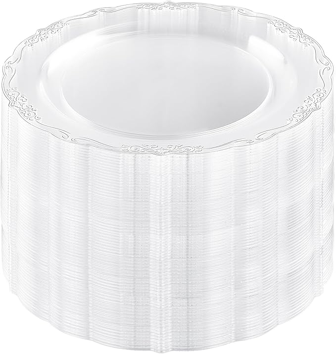 DaYammi 60PCS Clear Plastic Plates Heavy Duty Clear Disposable Plates 7.5” Fancy Dessert Plates Small Cake Plates Appetizer Platos Hard Round Plastic Platos Disposable for Wedding and Party