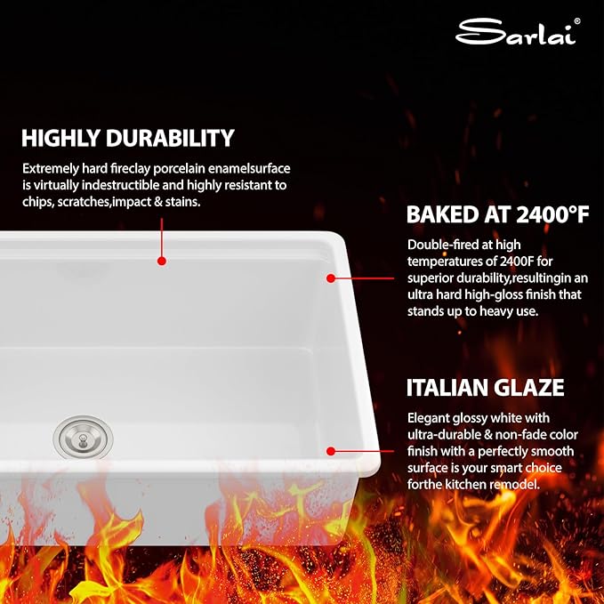 Sarlai White Undermount Kitchen Sink 33 Inch White Sink Ceramic Kitchen Sinks Drop In Single Bowl Ledge Workstaion Topmount Fireclay Basin 33 x19 x10 Inch