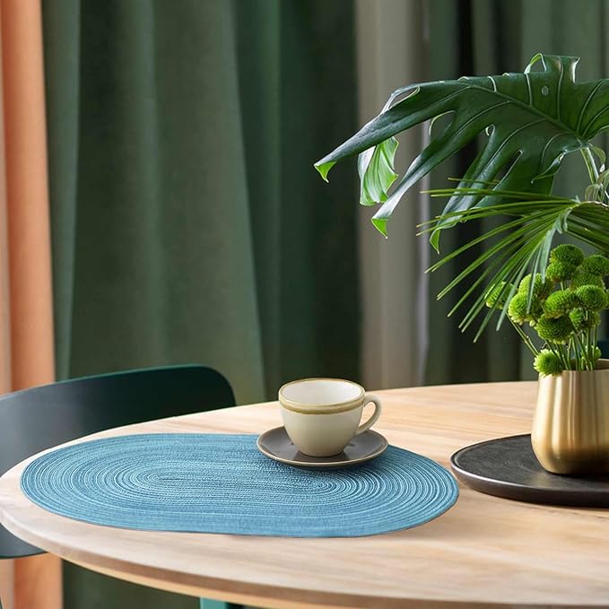 Noctiflorous Oval Braided Placemats Set of 8 Woven 12x18 Inch Non Slip Washable Heat Resistant Place Mats Round Tablemats for Dining Kitchen Party Daily Table Decor Dinner Mats (Sky Blue, 8)