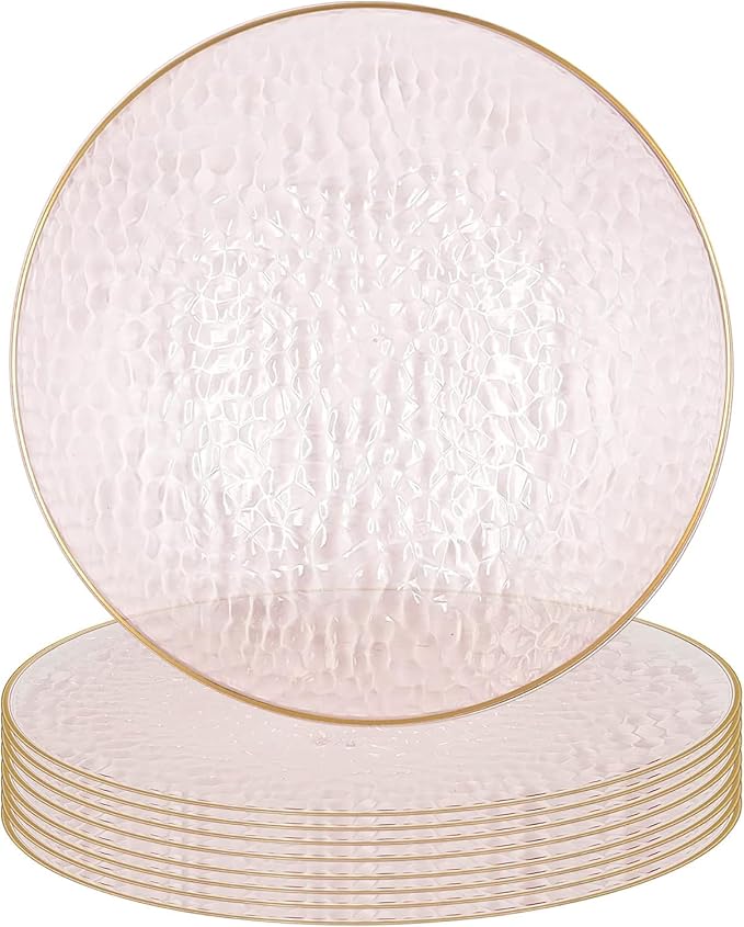 PARTY BARGAINS 13-Inch Charger Plates - 8 Pack, Hammered Pink Gold Rim, Heavy-Duty Disposable Chargers for Elegant Dining - Ideal for Weddings and Formal Events