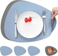 Myir JUN Placemats, Dual-Sided Placemats Waterproof Faux Leather Placemats Set of 6 Place Mats and Coasters Non-Slip Washable Table Mats for Dining Table (Gray Sky Blue, Set of 4)