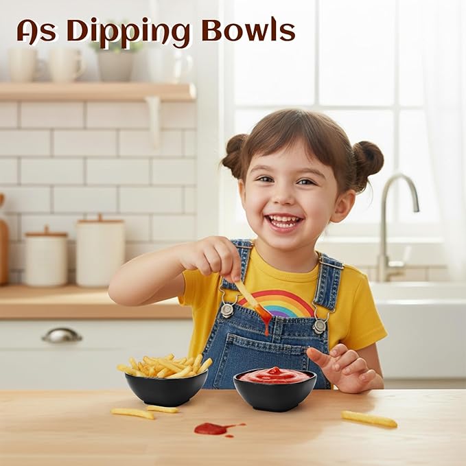 Wheat Straw Small Bowls 5 OZ, Unbreakable Soy Sauce Dish, Microwave Safe Dipping Bowls Set of 6, Small Ramekins, Dipping Sauce Cups, Small Dip Bowls for Party, Outdoor, Kitchen - Black