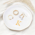 ProCase Ceramic Jewelry Tray, Initial Ring Dish Trinket Plate Engagement Gift, Small Personalized Monogram Ring Bowl for Wedding, White Decorative Jewelry Holder for Women Vanity -Letter K