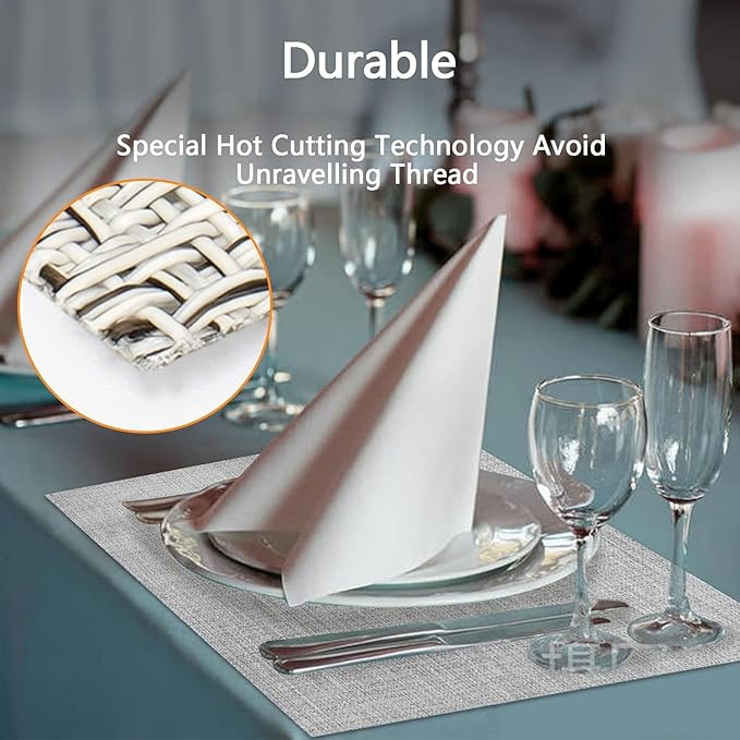 DACHUI Placemats Set of 8, Linen Look Woven Place Mats, Water Resistant, Heat Resistant, Washable, Durable Table Mats (Smoky Grey)