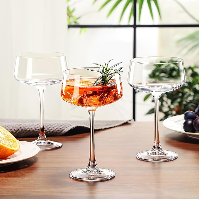 Martini Glasses Set of 6, 8 oz Premium Crystal Coupe Glasses, Hand Blown Champagne Drinkware with 6 Cocktail Picks, Clear Cocktail Glasses for Bar, Parties, Martinis, Margaritas