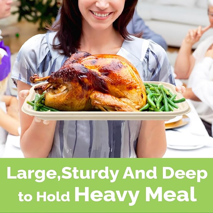Disposable Plates 14 Inch Paper Tray -50 Pack Disposable Food Trays - Heavy Duty Large Paper Plates Compostable Sugarcane Platters Trays for Crawfish, Lobster, BBQ, Parties & Holiday FeastsTP