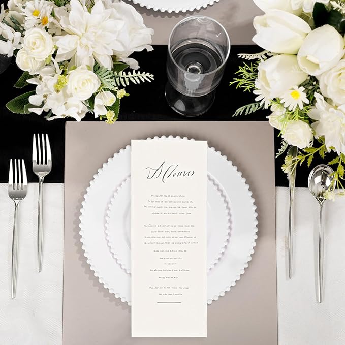 U-QE 60PCS White Plastic Plates - Fancy Beaded Plates Disposable Heavy Duty - Premium Hard Plastic Plates for Party, Wedding & Birthday Including 30 Dinner Plates 10" & 30 Dessert Plates 7"