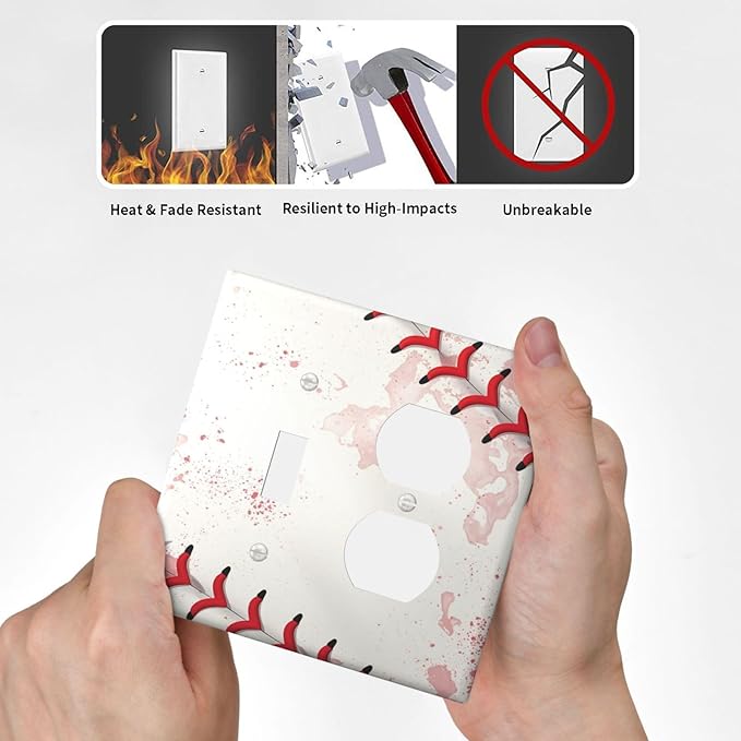 Light Switch Cover Plate Baseball Sports Ball Game 2 Gang Decorative Switch Plates 1 Toggle Duplex Combo Outlet Covers GFCI Wall Plates for Bathroom Bedroom Decor