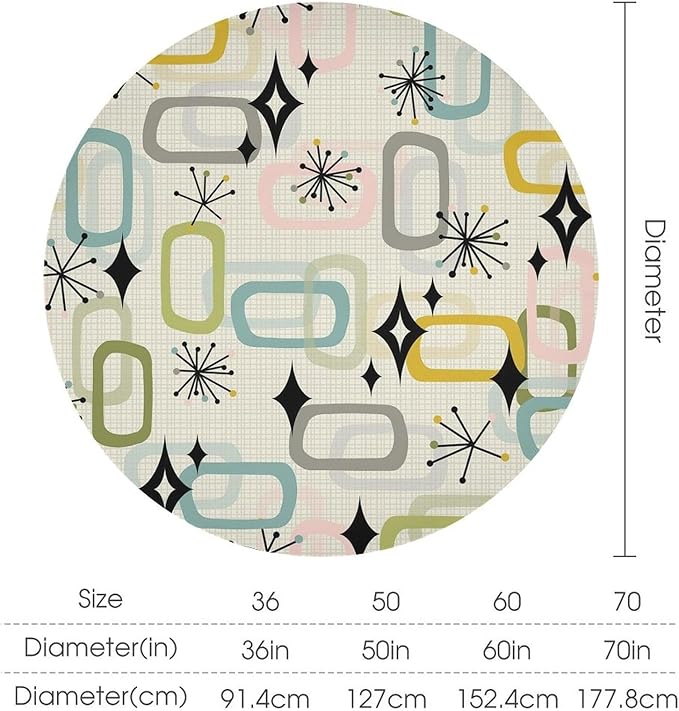 Mid Century Modern Round Tablecloth, Geometry Bohemian Retro Abstract Tablecloth for Home Party Dining Room Kitchen Decor 50Inch(127cm)