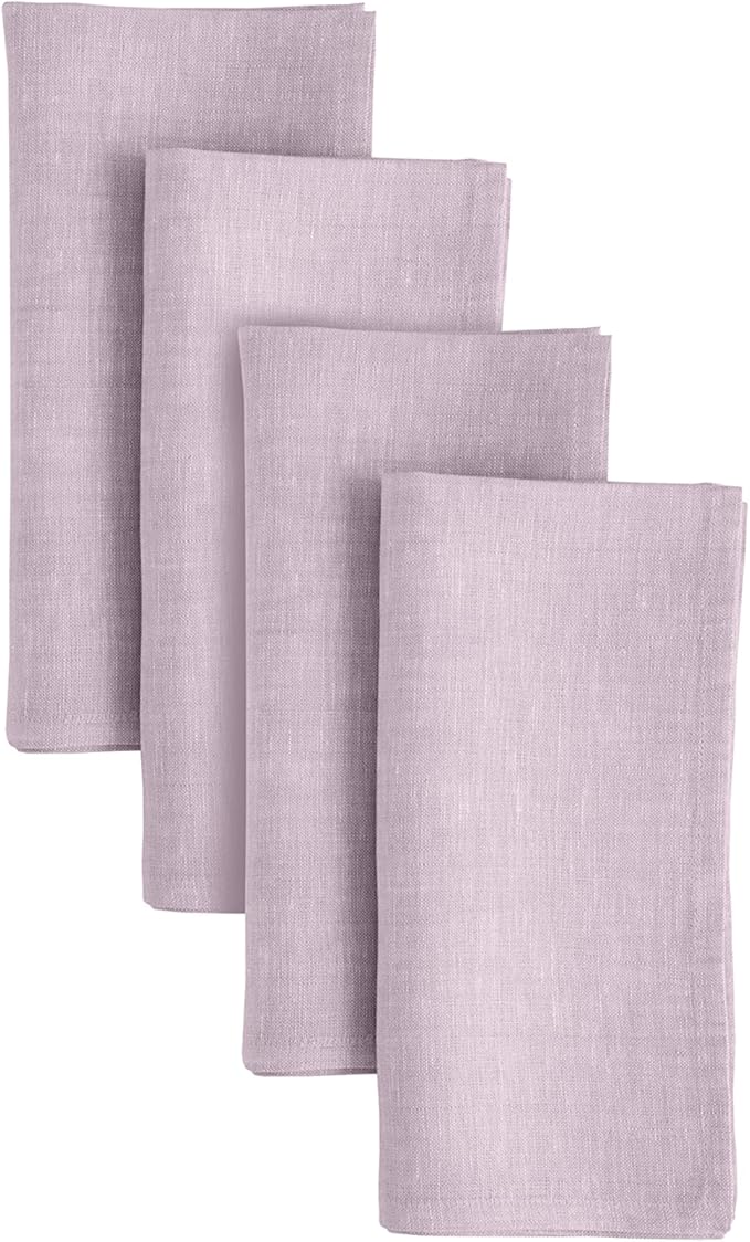 Solino Home Linen Cloth Napkins Set of 4-100% Pure Linen Chambray Lavender Dinner Napkins 20 x 20 Inch - Athena, Handcrafted and Machine Washable - Spring, Easter, Valentines