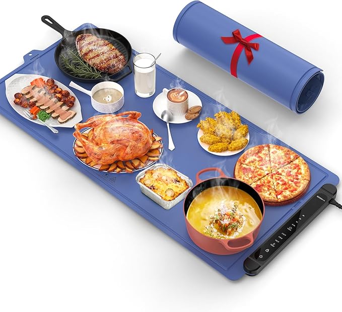Warming Mat for Food Extra Large: 36"X16" Adjustable Silicone Food Warming Mat Heating Pad Food Warming Pad for Kitchen Counter Warming Trays for Buffets Party Hot Plates for Countertop Family Blue