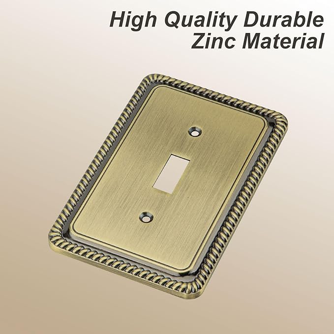 Henne Bery Rope Edge Decorative Wall Plate Switch Plate Outlet Cover (Single Toggle, 2 Pack, Antique Brass)