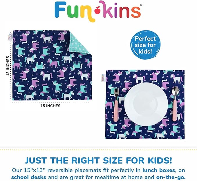 Funkins Reusable Cloth Placemats for Kids & Lunch Boxes | Reusable, Eco-Friendly | 15"x13", 2-ply, Thick, Absorbent, Machine Washable | Set of 2 Placemats (Ballerinas)